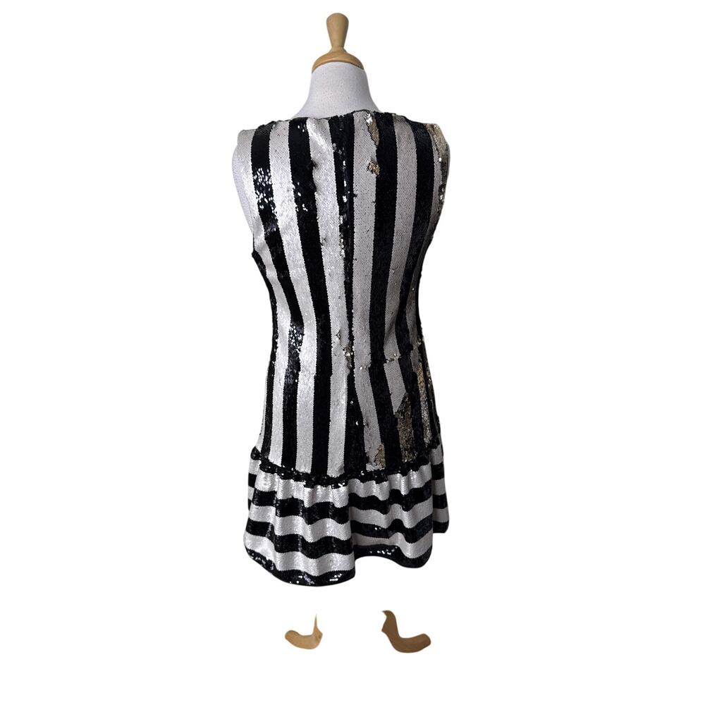 BETSEY JOHNSON Sequin Striped Sleeveless Mini Dress Black White Size 4 - Picture 3 of 9